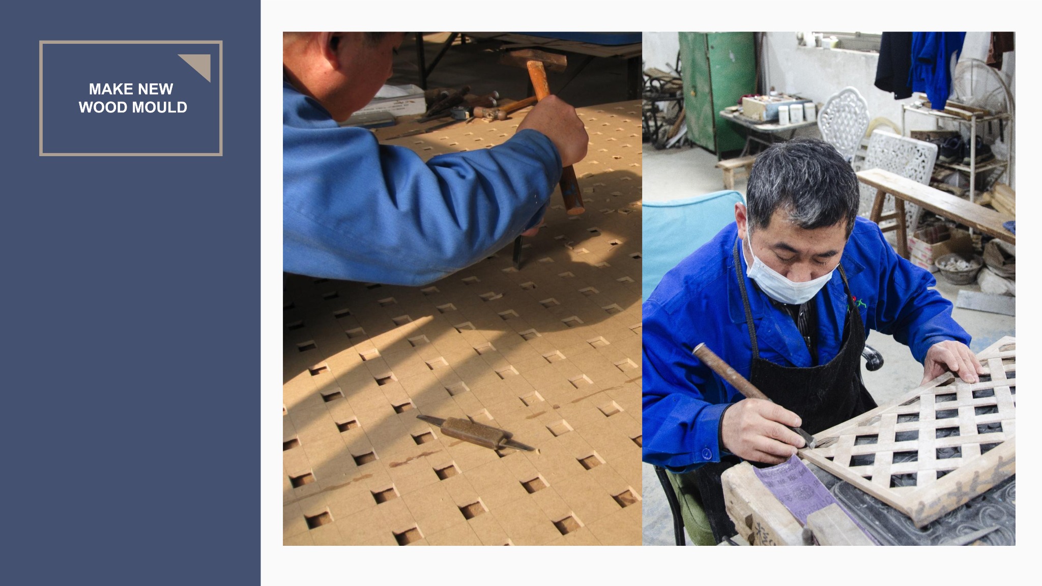 Factory workers making and finishing production moulds