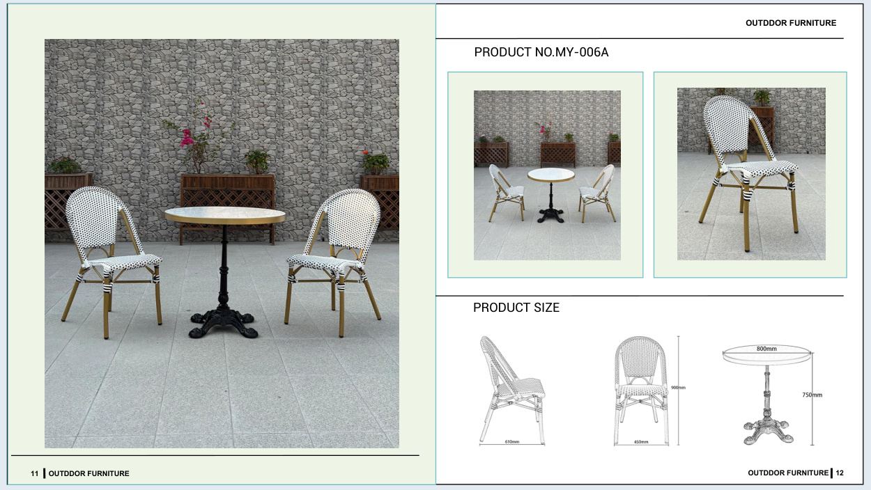 MY-006A Outdoor furniture SKU with product size diagram