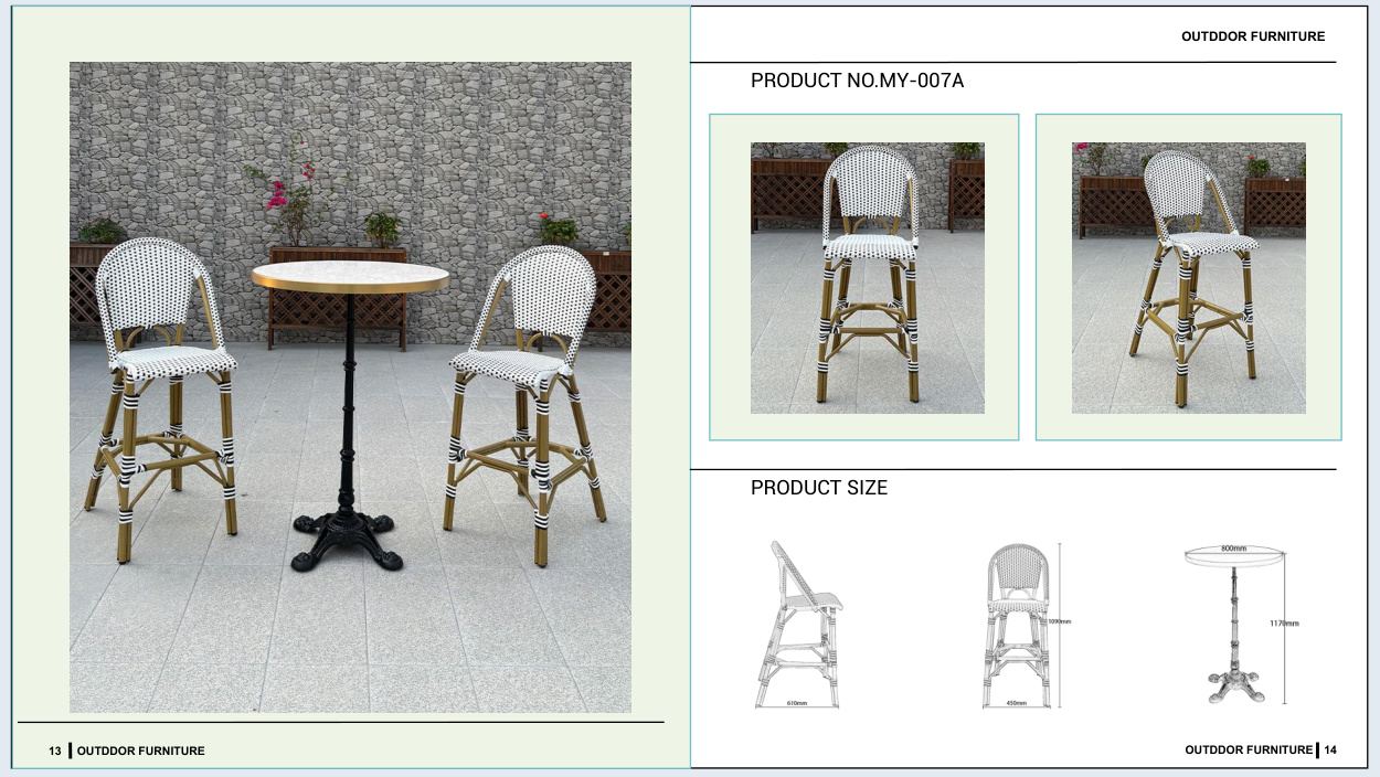 MY-007A Outdoor furniture SKU with product size diagram