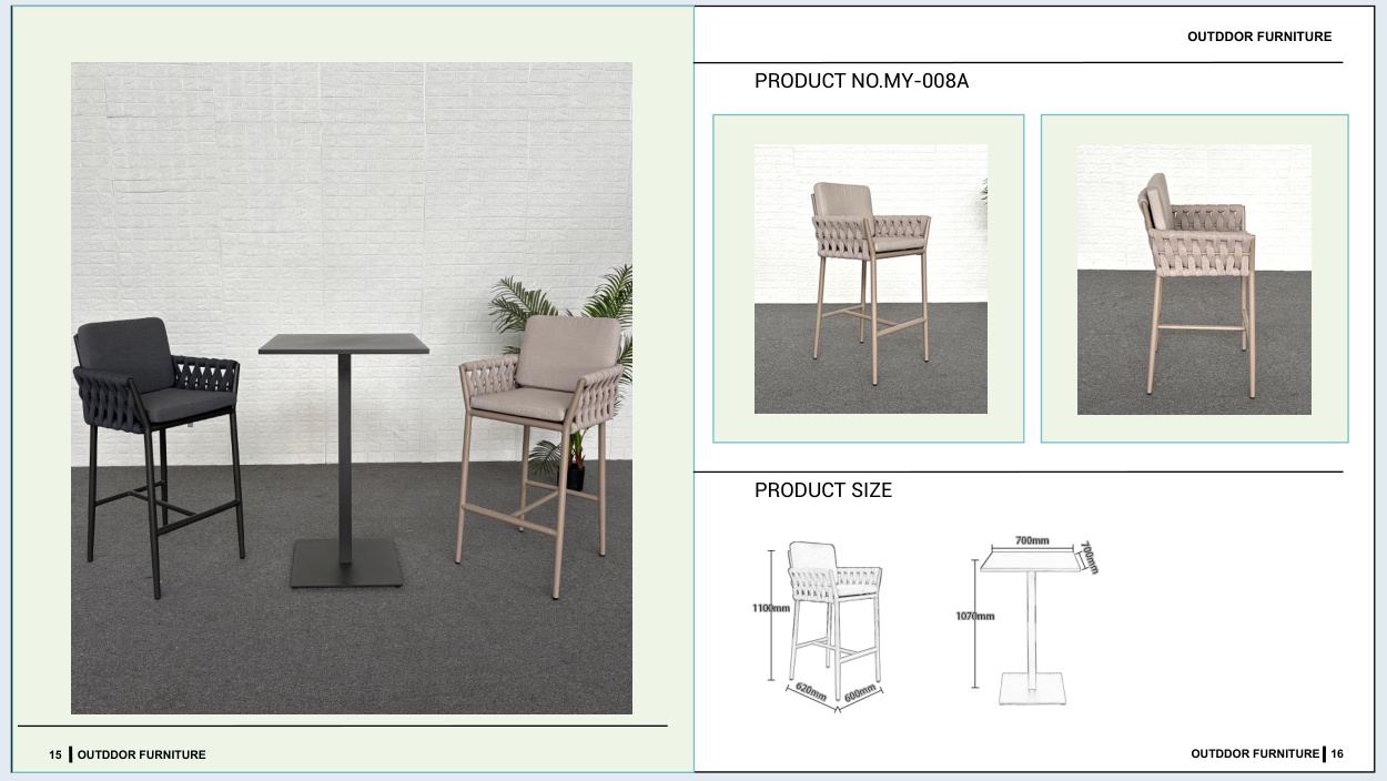 MY-008A Outdoor furniture SKU with product size diagram