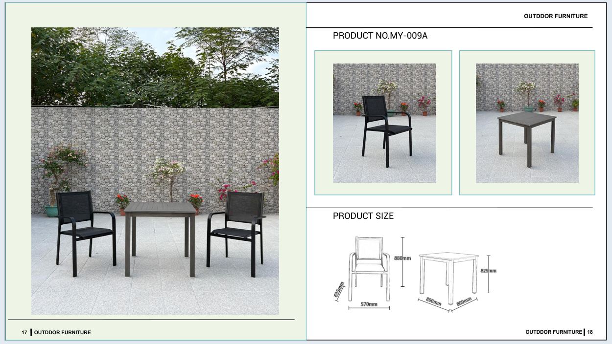 MY-009A Outdoor furniture SKU with product size diagram