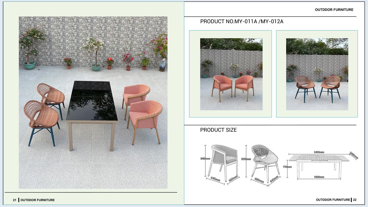 MY-011A Outdoor furniture SKU with product size diagram