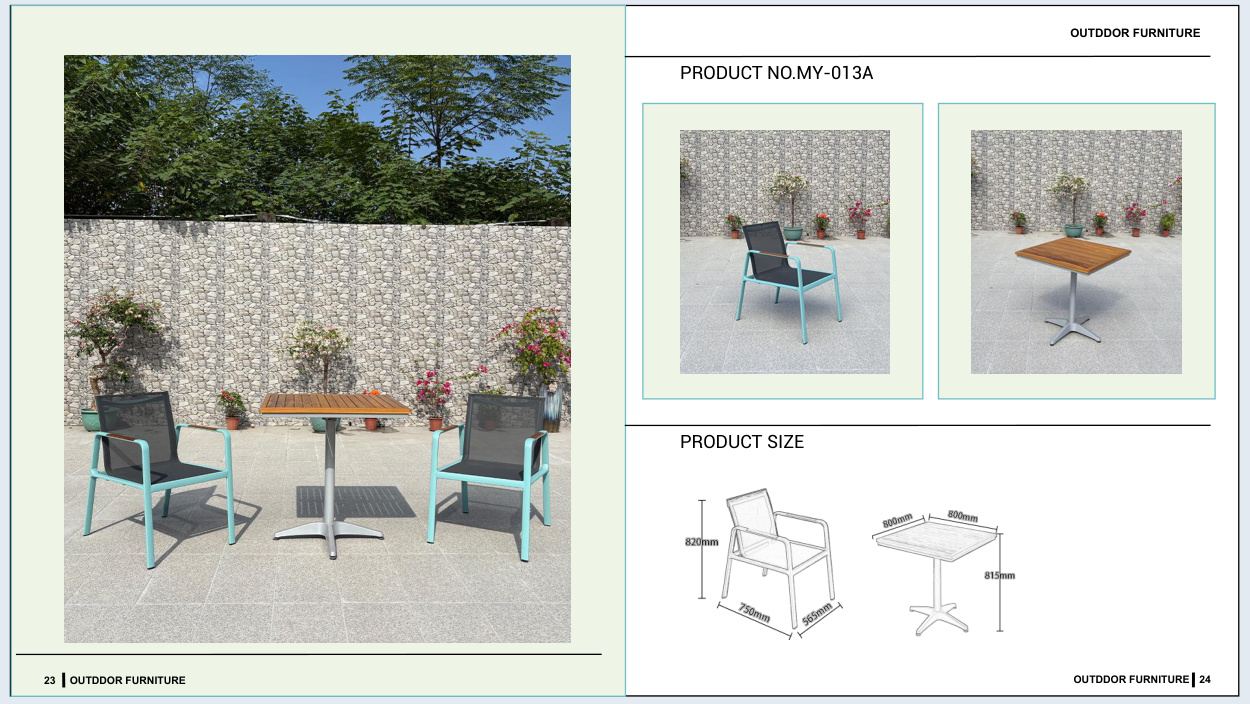 MY-013A Outdoor furniture SKU with product size diagram