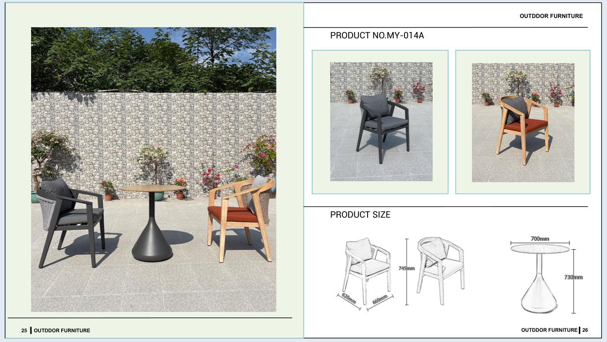 MY-014A Outdoor furniture SKU with product size diagram