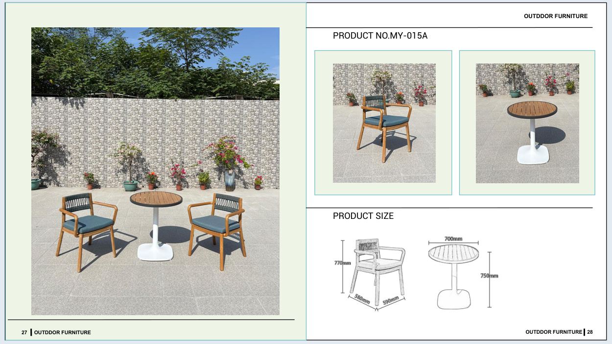 MY-015A Outdoor furniture SKU with product size diagram