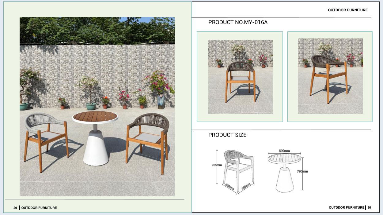 MY-016A Outdoor furniture SKU with product size diagram