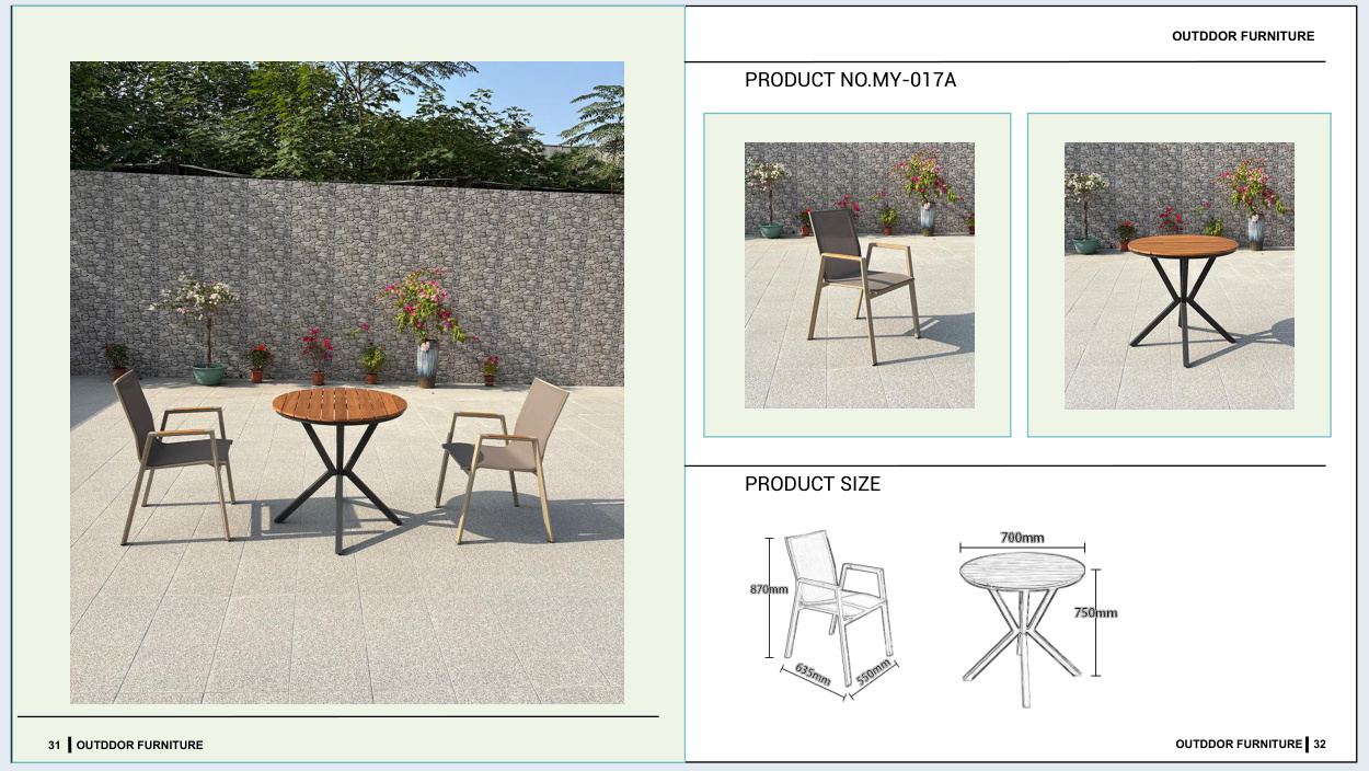 MY-017A Outdoor furniture SKU with product size diagram