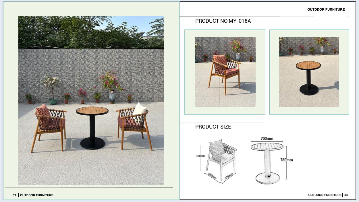 MY-018A Outdoor furniture SKU with product size diagram