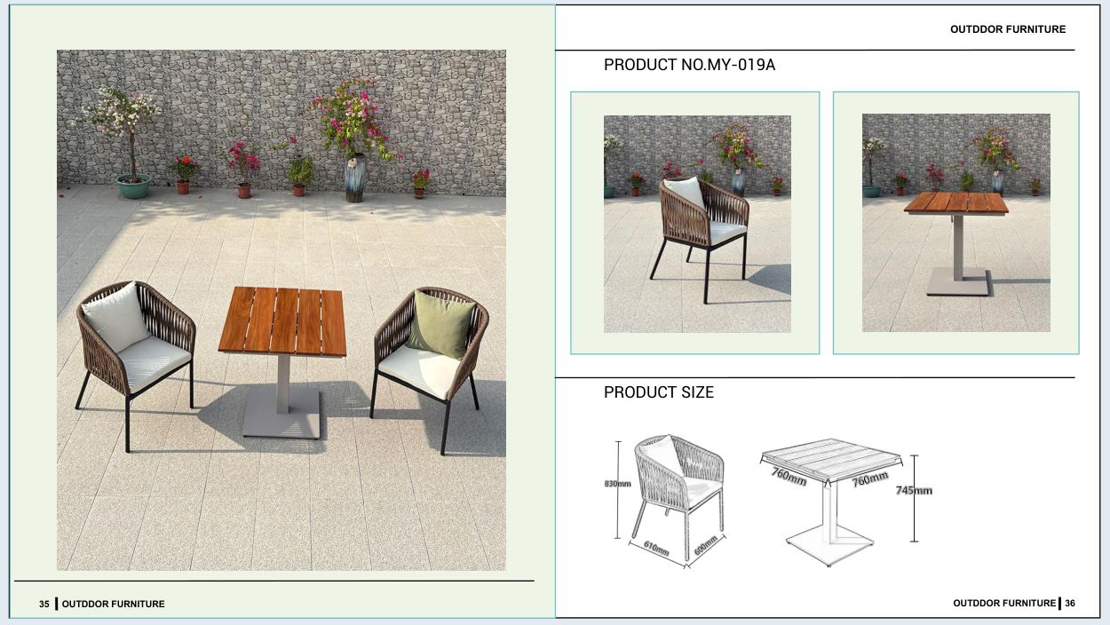 MY-019A Outdoor furniture SKU with product size diagram